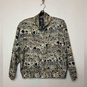 Vintage EVR Printed 100% Silk Brown Jacket Size Medium